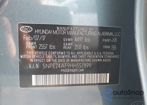 2017 Hyundai Sonata from USA, damaged, VIN 5NPE24AF9HH557899